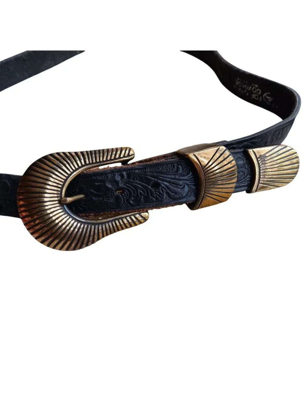 sz 32 Vintage Justin Cowgirl Belt Tooled Leather Western Brass Buckle Western